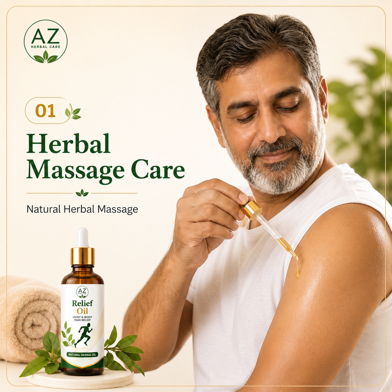 Herbal massage care with AZ Herbal Care Relief Oil